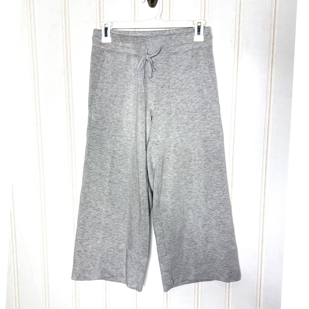 Quince Cropped Wide Leg Sweats Heather Gray Tencel Modal Drawstring Pants Womens - Picture 4 of 9